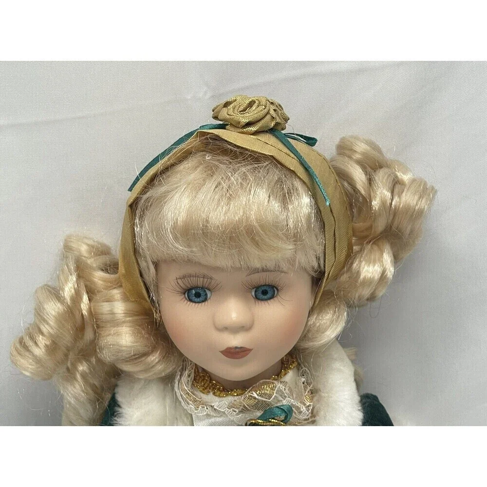 1990s Duck House Christmas Noel Porcelain Doll 14 Inch